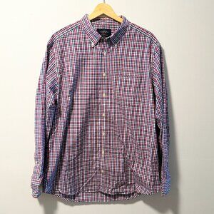 Charles Tyrwhitt Mens Large Red Blue Plaid Shirt - Cotton Button Down